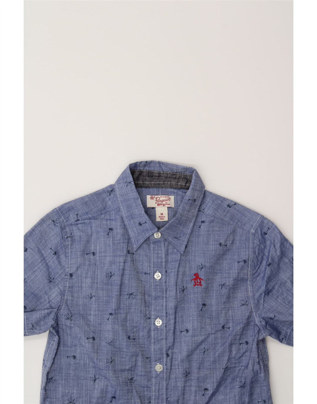 PENGUIN Boys Abstract Pattern Short Sleeve Shirt 8-9 Years Medium Blue Vintage Penguin and Second-Hand Penguin from Messina Hembry 