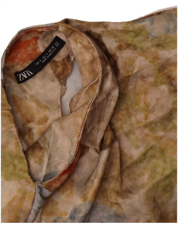 Zara Mujer Top Manga Larga UK 40 Pequeño Multicolor Floral Moderno