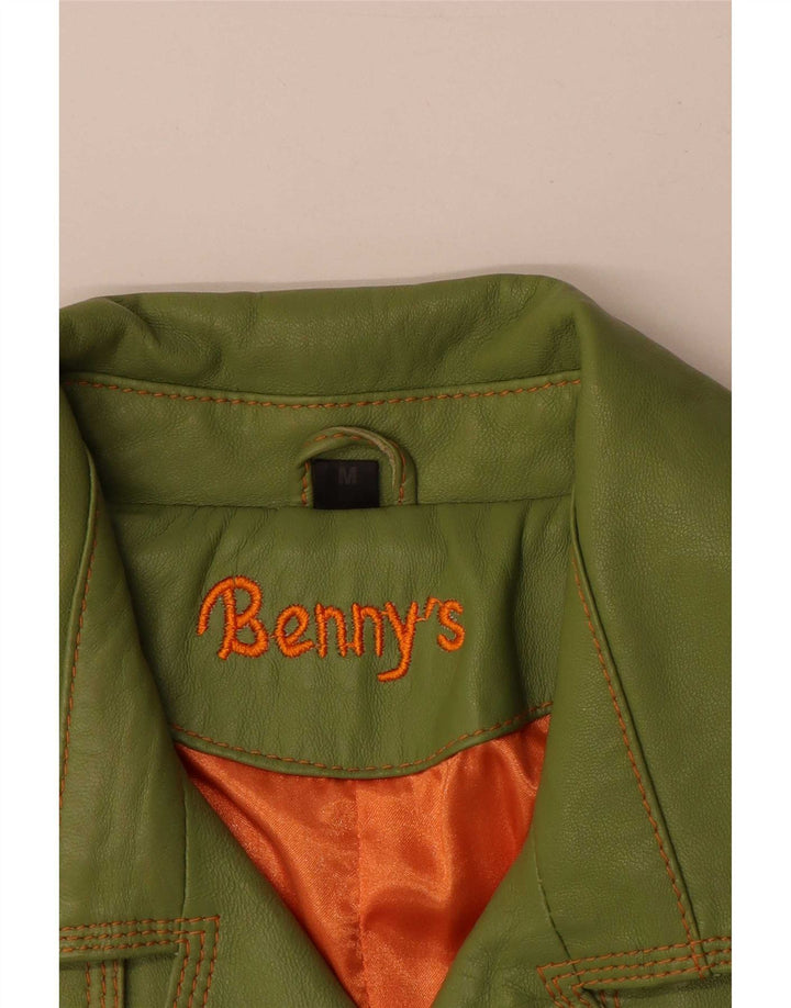 Benny's Abrigo de cuero con doble botonadura para mujer UK 42 Cuero verde medio