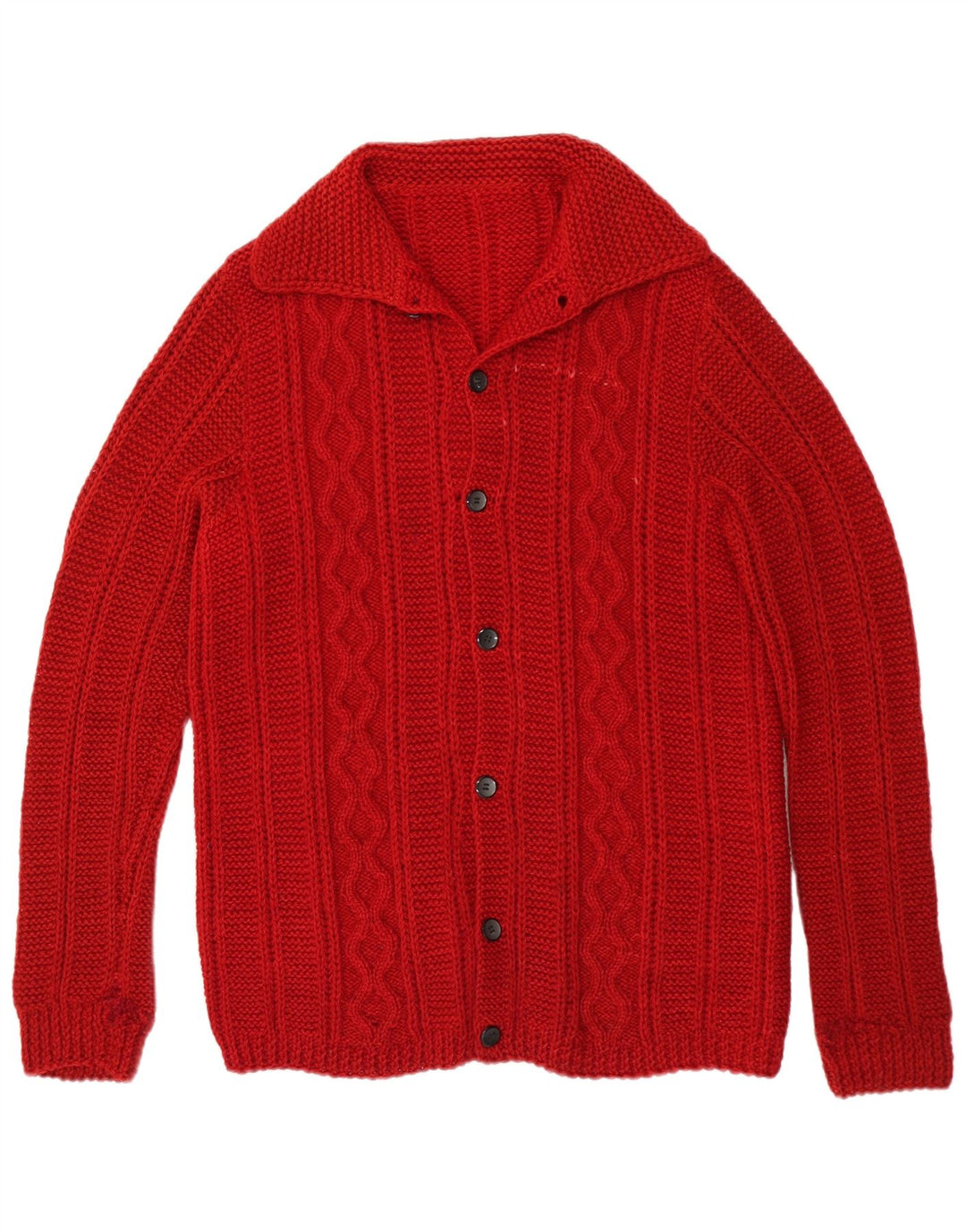 Vintage hombres Cardigan suéter medio borgoña