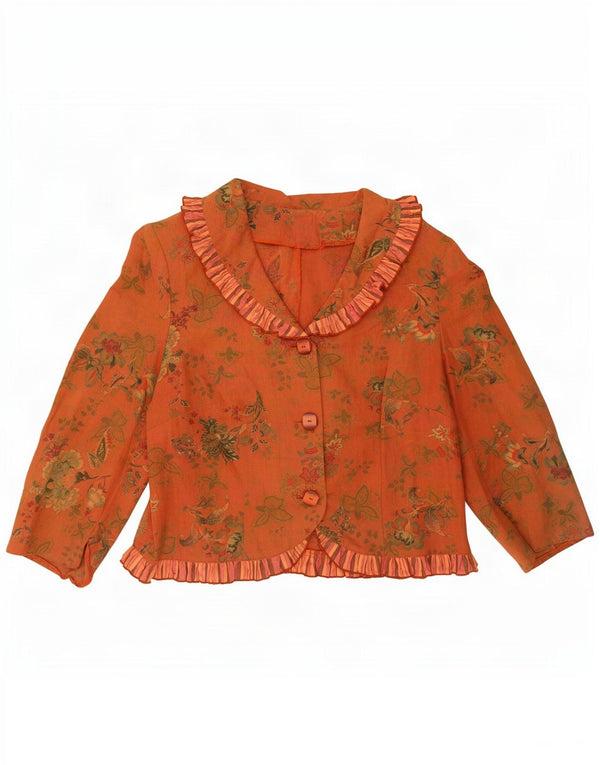 Vintage mujer 3/4 manga chaqueta bolero Reino Unido 12 medio naranja floral viscosa