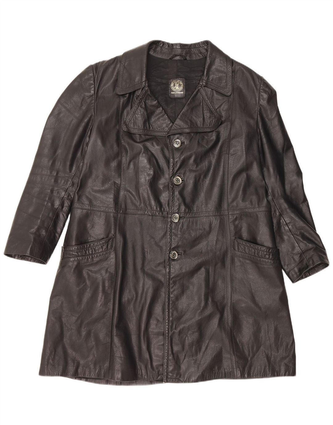 Vintage hombres cuero abrigo Reino Unido 40 cuero negro grande