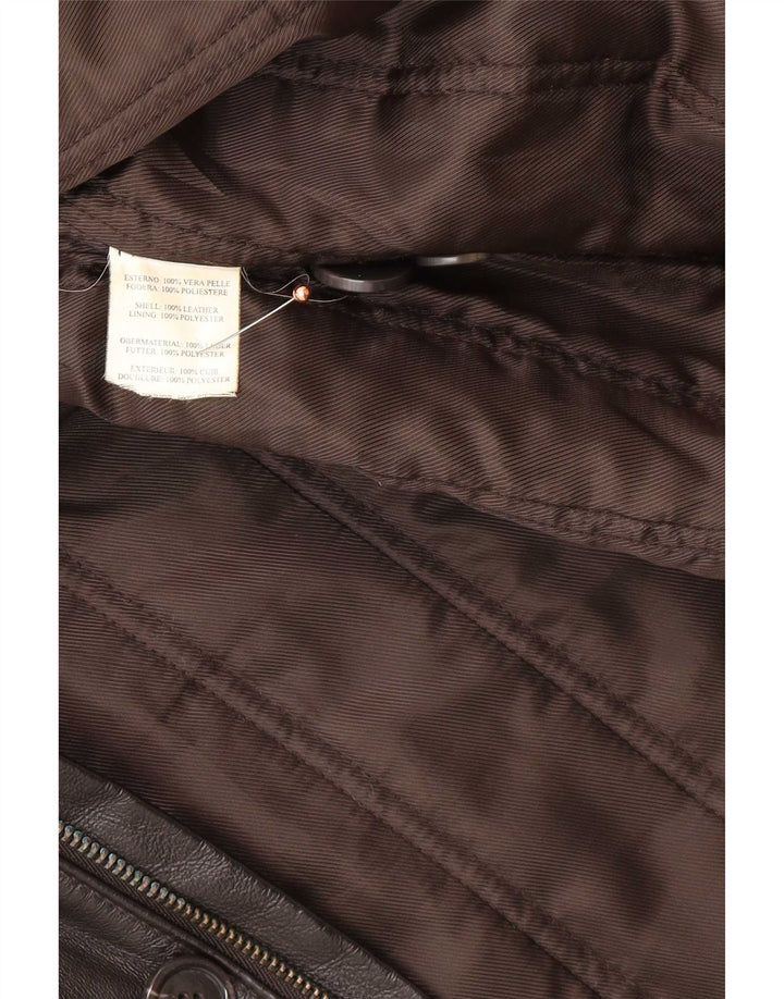 Abrigo de cuero vintage para hombre IT 58 3XL Negro