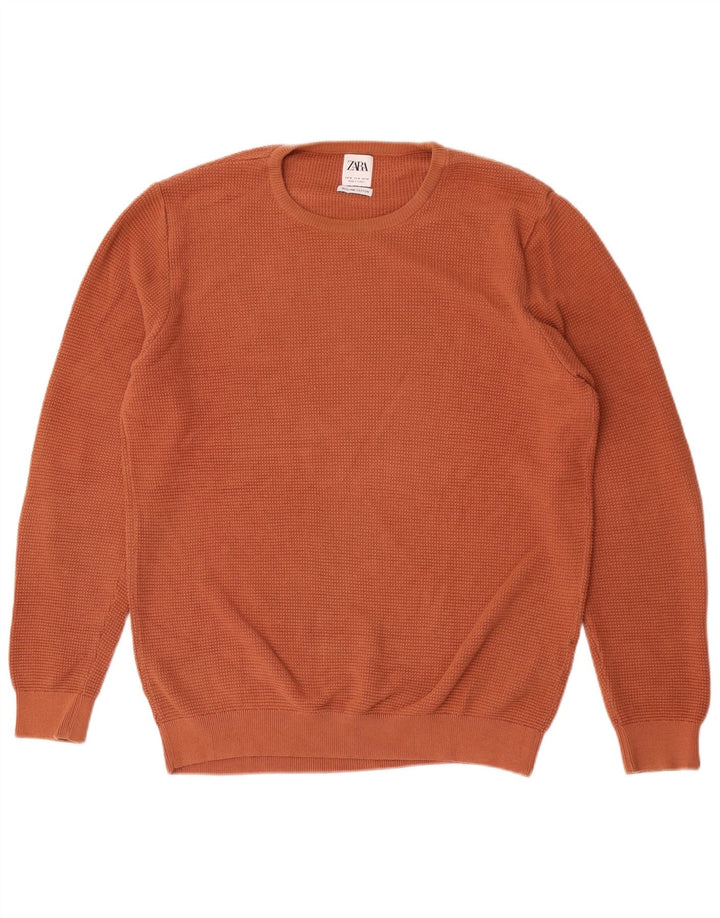 Zara Hombre Jersey Cuello Redondo Jersey Algodón Naranja Medio