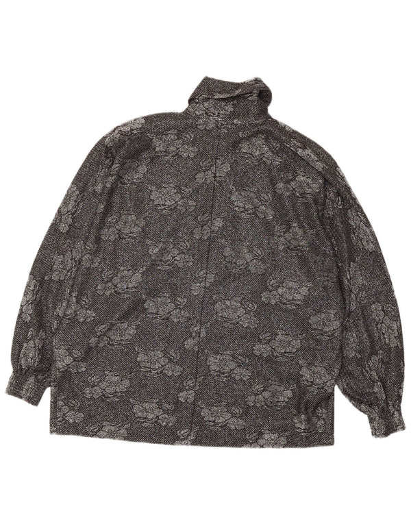 Vintage mujeres ver a través de blusa de manga larga Top UK 18 XL Negro Floral
