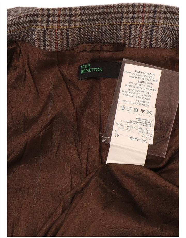 BENETTON Chaqueta tipo blazer con 1 botón para mujer IT 46 Large Grey Houndstooth