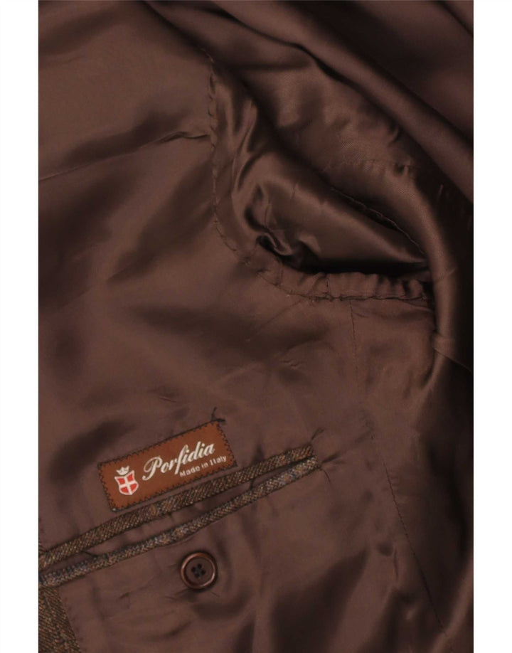 Vintage hombres 3 botones Blazer chaqueta Reino Unido 38 cheque marrón medio