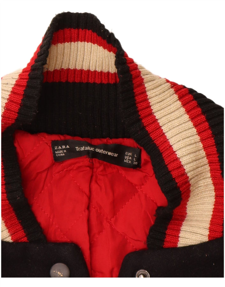Zara Mujer Trafaluc Graphic Varsity Jacket UK 40 Grande Negro Colorblock