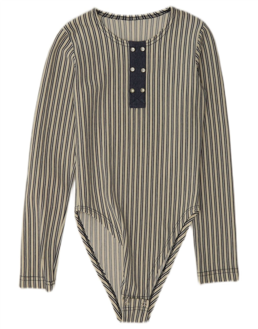 Vintage mujer manga larga body UK 8 pequeño azul rayas
