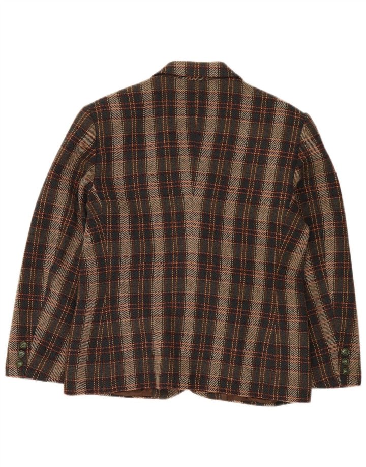 Vintage mujer 2 botones Blazer chaqueta IT 44 lana de cuadros marrón medio