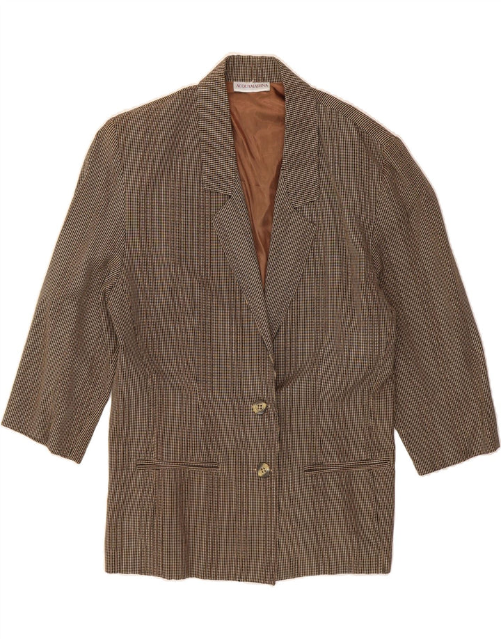 VINTAGE Womens 3/4 Sleeve 2 Button Blazer Jacket UK 14 Large Brown Check Vintage Vintage and Second-Hand Vintage from Messina Hembry 