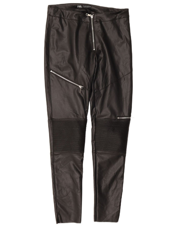Zara Mujer Pantalones Slim De Piel Sintética Medianos W28 L27 Poliéster Negro
