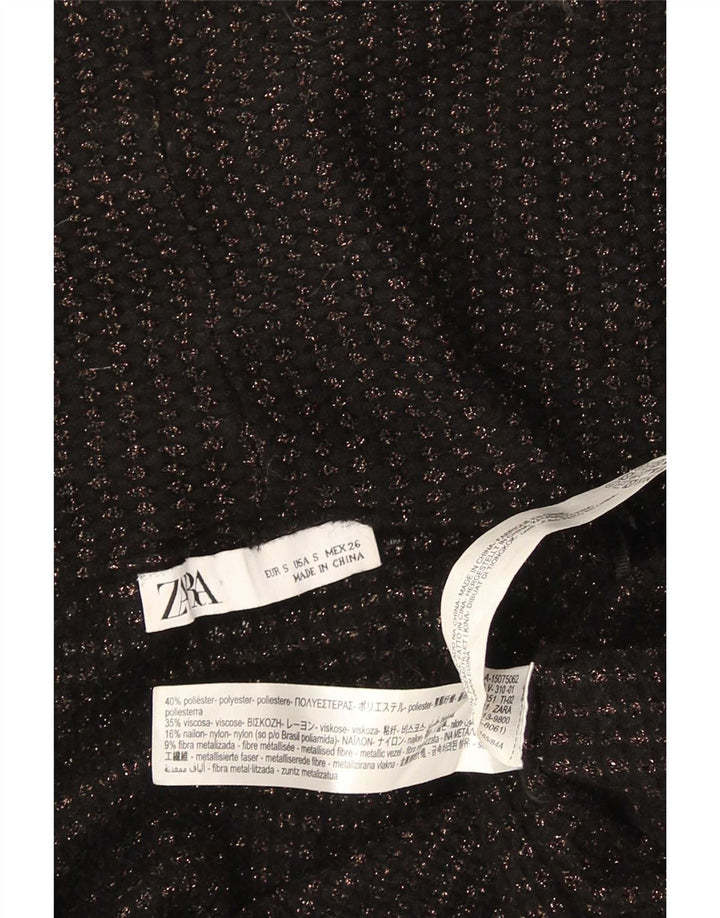 Zara Mujer Longline Open Cardigan Suéter UK 10 Pequeño Poliéster Negro