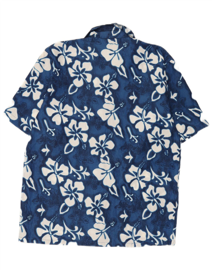 Camisa vintage de manga corta para hombre, poliéster floral azul pequeño