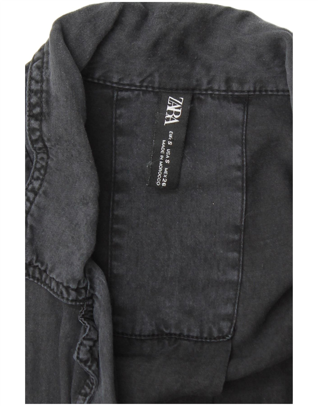 ZARA Blusa camisera extragrande de manga corta para mujer UK 40 Small Negro