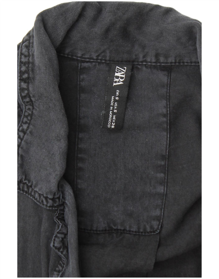 ZARA Blusa camisera extragrande de manga corta para mujer UK 40 Small Negro