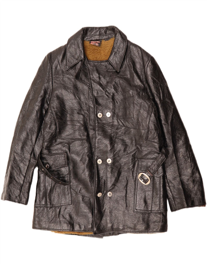 VINTAGE Chaqueta de cuero Sherpa para hombre Reino Unido 38 Mediano Negro