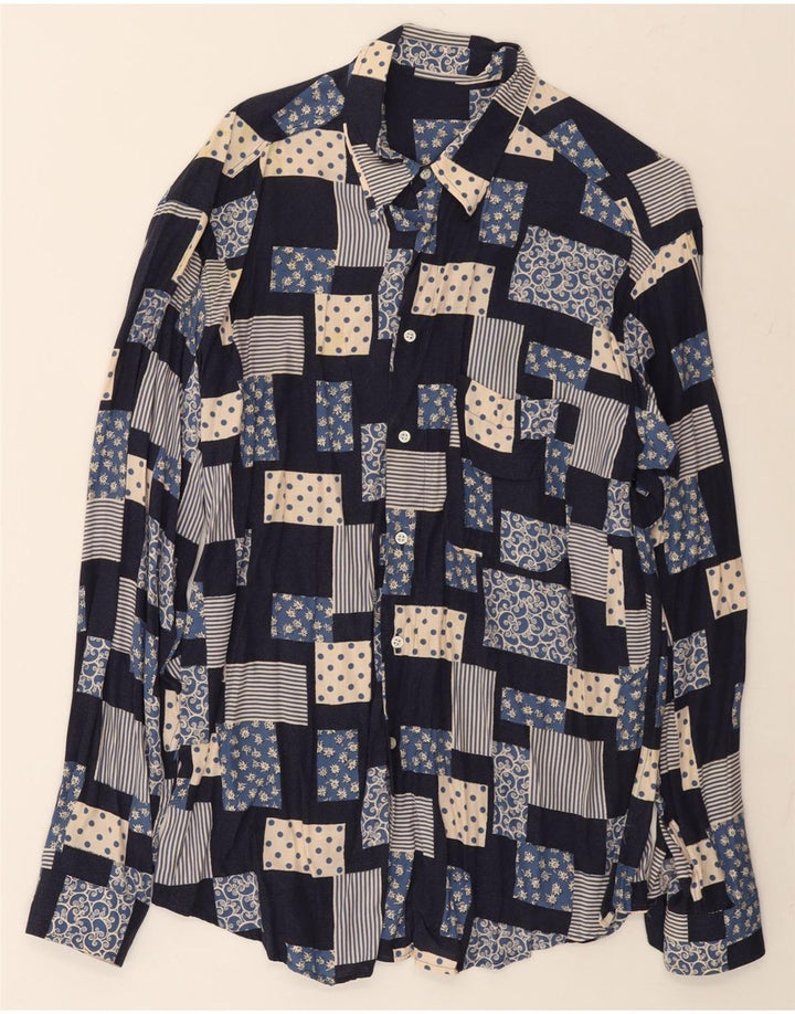 Camisa vintage para hombre grande patchwork azul marino