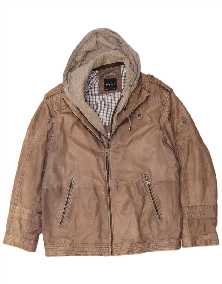 Engbers Chaqueta de cuero con capucha para hombre UK 40 Large Brown