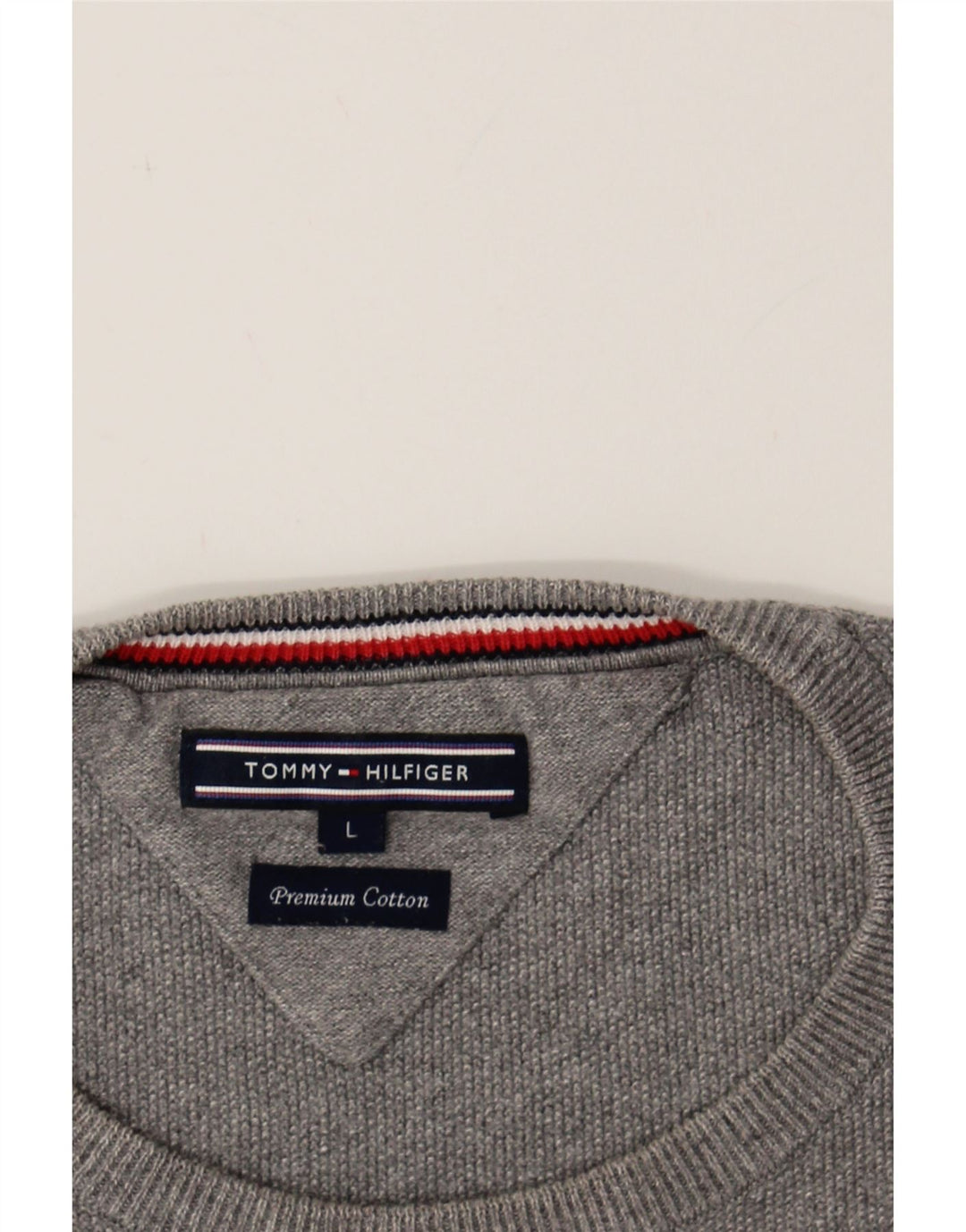TOMMY HILFIGER Mens Crew Neck Jumper Sweater Large Grey Cotton Vintage Tommy Hilfiger and Second-Hand Tommy Hilfiger from Messina Hembry 
