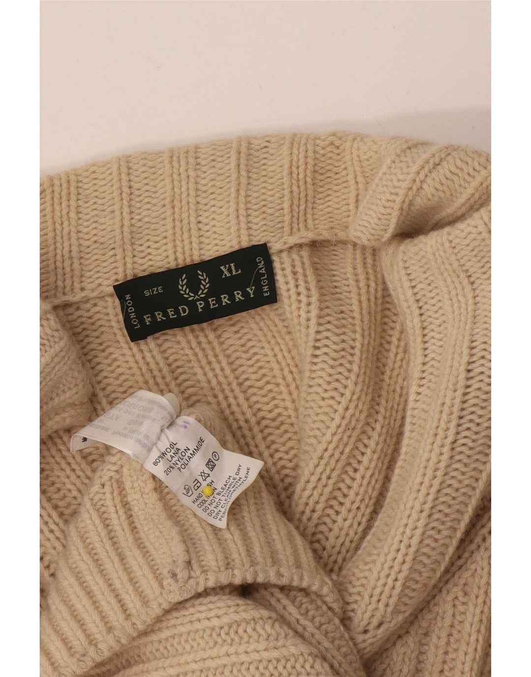 Fred Perry Suéter Cárdigan Con Cremallera Completa Para Hombre XL Lana Beige