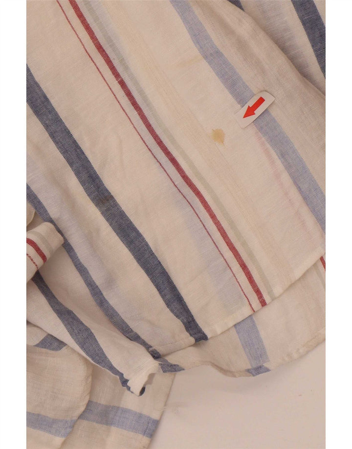 Camisa Lacoste Hombre Manga Corta Talla 42 Grande Lino Rayas Blancas