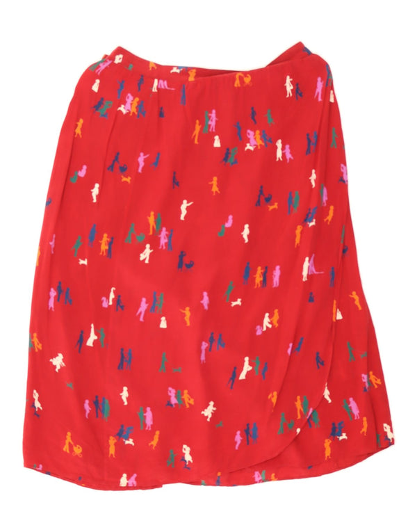 VINTAGE Womens Abstract Pattern Straight Skirt W34 Large Red Silk