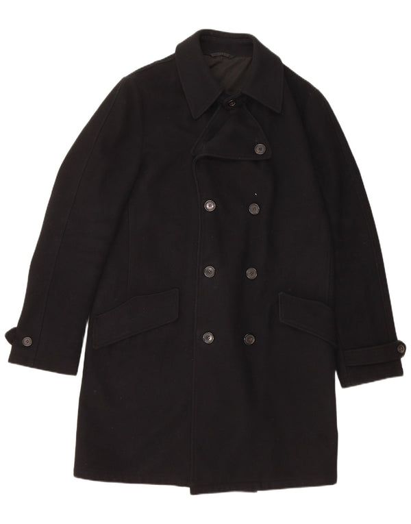 HUGO BOSS Abrigo cruzado para hombre UK 38 Lana virgen negra mediana