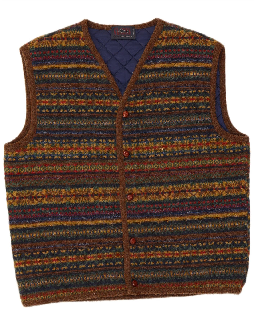 Vintage hombres sin mangas Cardigan suéter grande lana a rayas multicolores