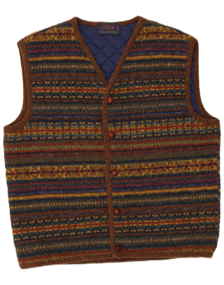 Vintage hombres sin mangas Cardigan suéter grande lana a rayas multicolores