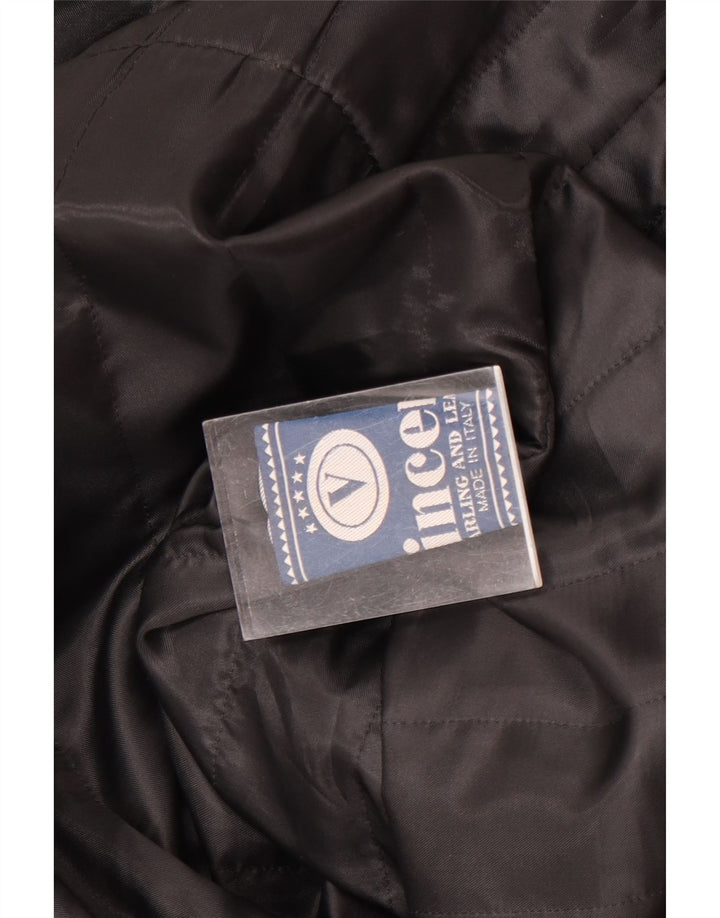 VINCENT Abrigo de piel extragrande con capucha para mujer IT 42 Medium Black Leather
