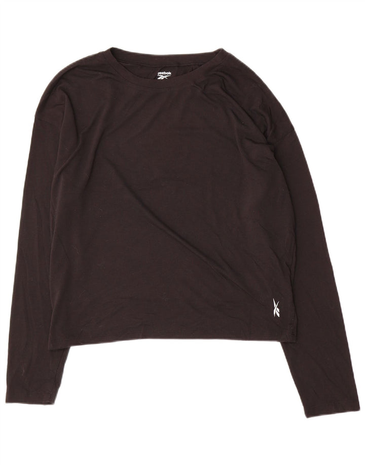 REEBOK Top corto para mujer Manga larga UK 12/14 Mediano Negro Poliéster