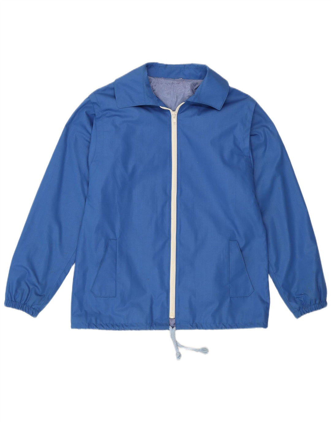 VINTAGE Chaqueta Bomber Mujer Reino Unido 12 Poliéster Azul Medio