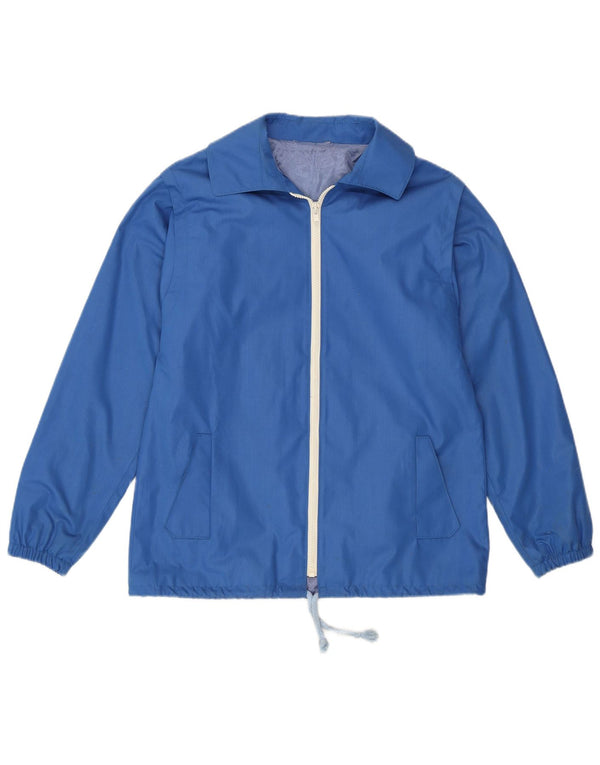 VINTAGE Chaqueta Bomber Mujer Reino Unido 12 Poliéster Azul Medio