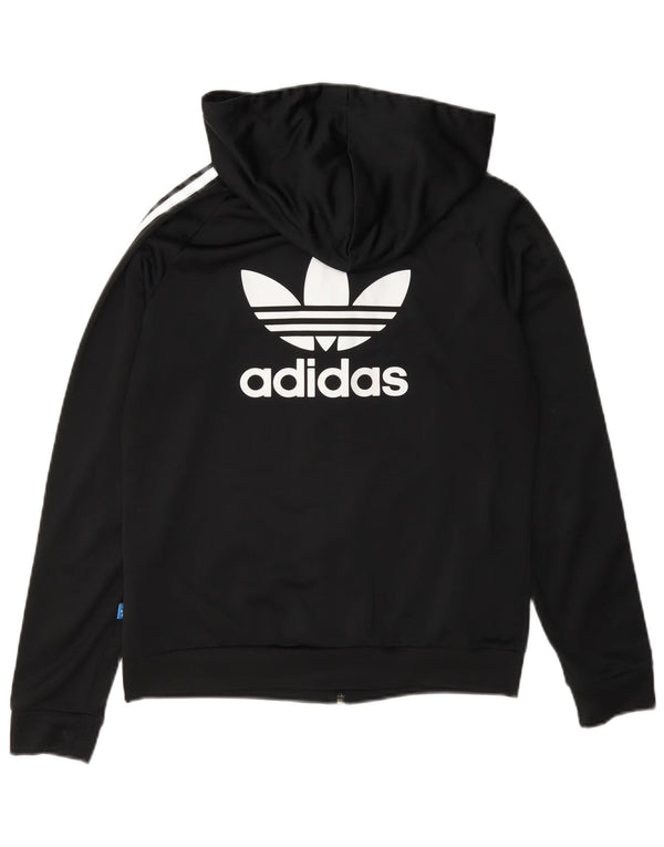 Adidas - Sudadera con capucha para mujer con cremallera gráfica, talla 40, poliéster negro mediano