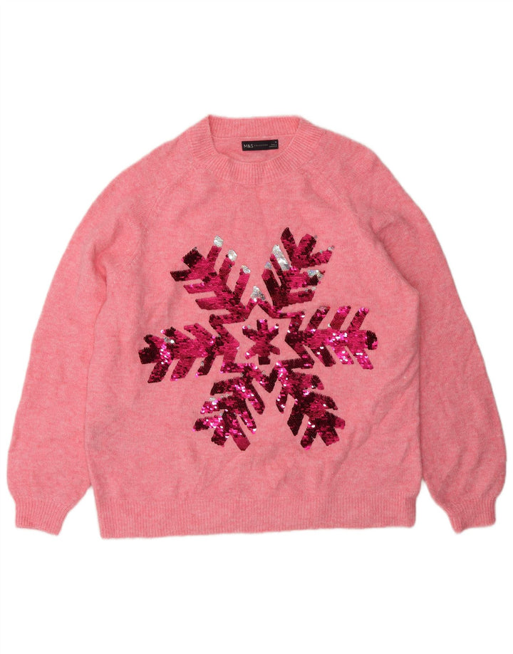 Marks & Spencer Suéter Gráfico con Cuello Redondo para Mujer UK 44 Rosa Mediano