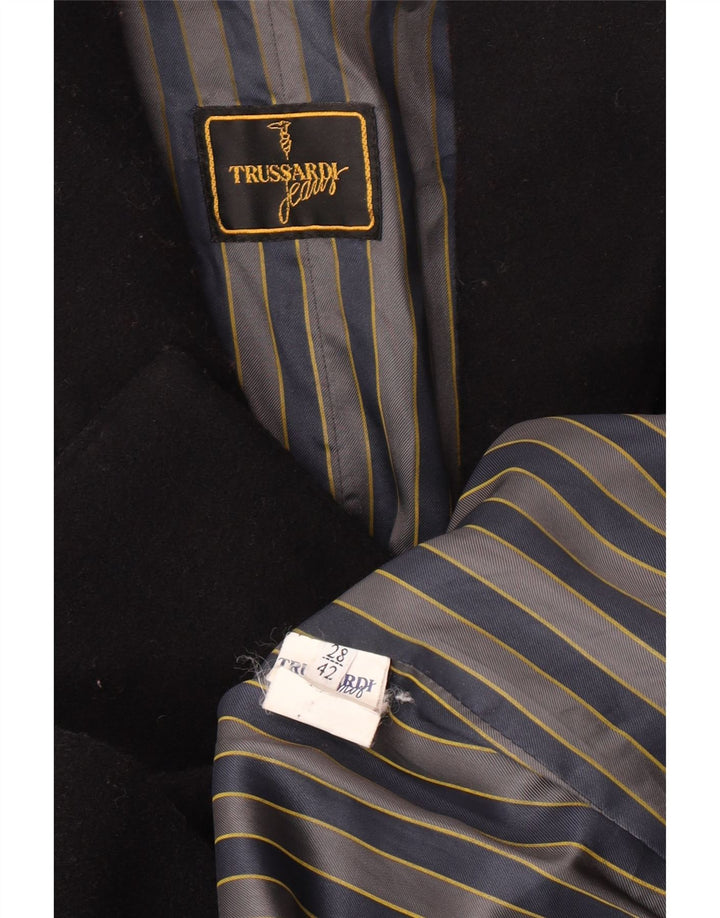 Abrigo Mujer Trussardi Jeans Cruzado IT 42 Mediano Lana Virgen Negro