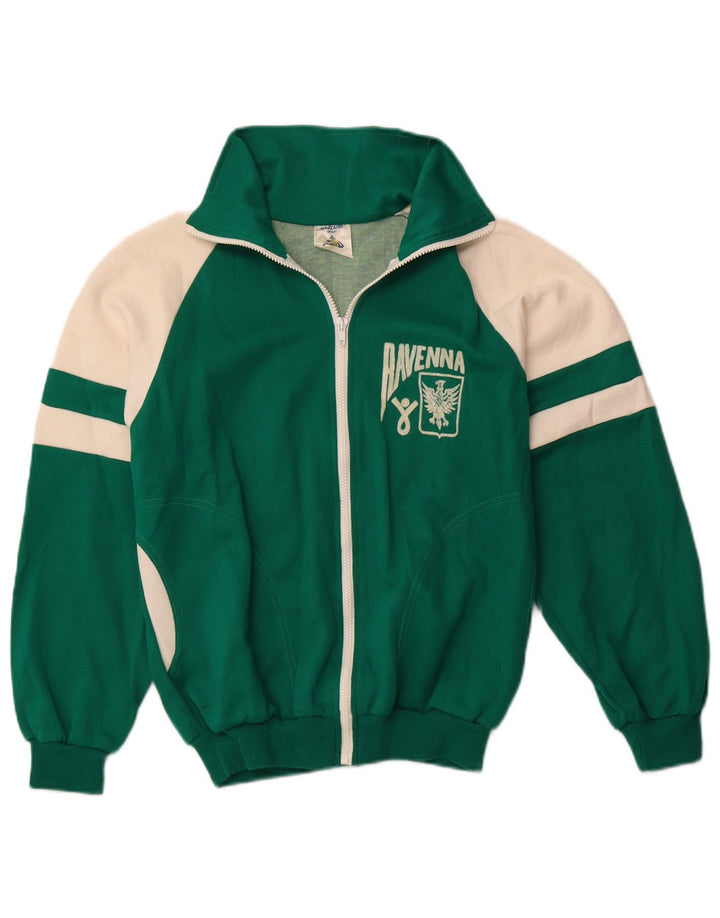 VINTAGE Chaqueta superior de chándal gráfico para mujer IT 48 XL Bloque de color verde
