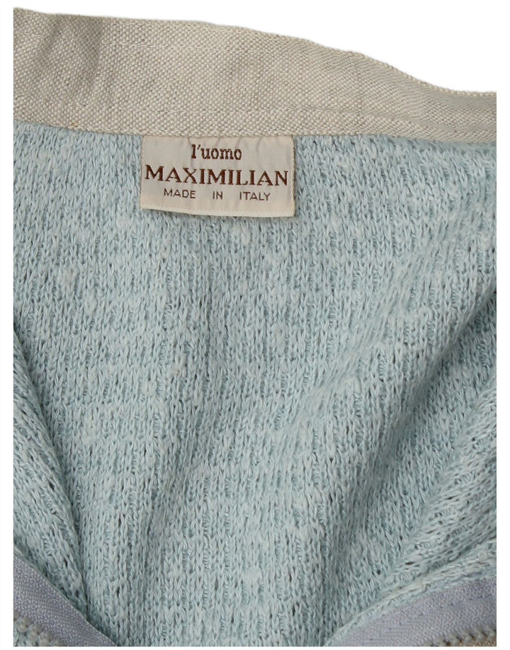Maximilian Hombre Jersey tipo cárdigan con cremallera completa Bloque de color azul grande
