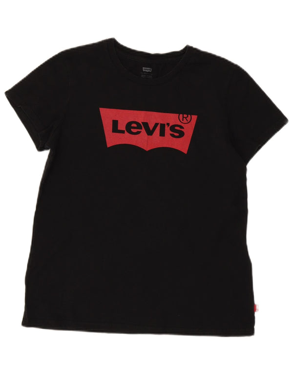 Levi's Camiseta gráfica para mujer Top UK 10 Small Black Cotton