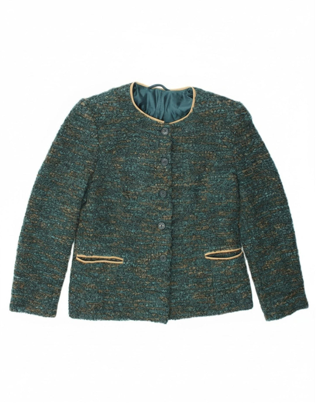 Vintage mujer 4 botones Blazer chaqueta Reino Unido 12 medio verde moteado
