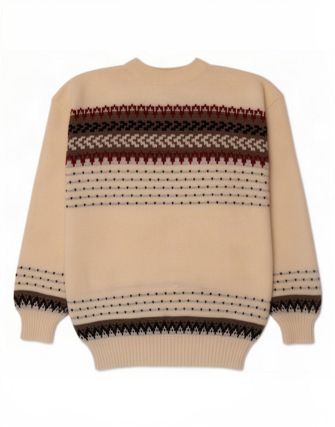 Vintage hombres cuello redondo jersey suéter medio beige rayas