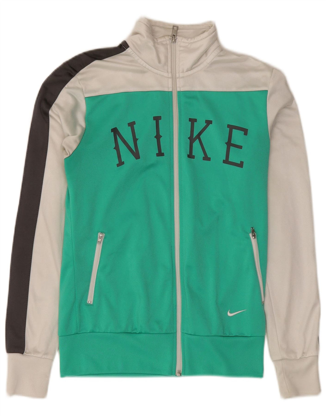 NIKE Womens Graphic Tracksuit Top Jacket UK 12 Medium Green Colourblock