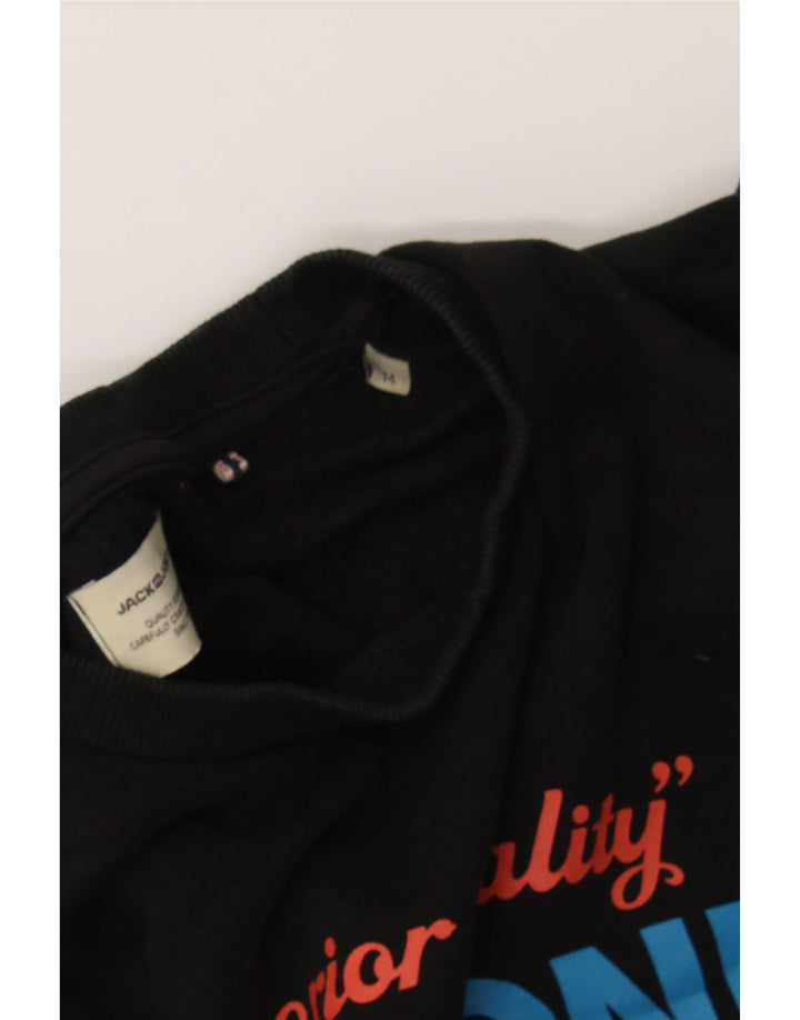 JACK & JONES Mens Graphic Sweatshirt Jumper Medium Black Cotton Vintage Jack & Jones and Second-Hand Jack & Jones from Messina Hembry 