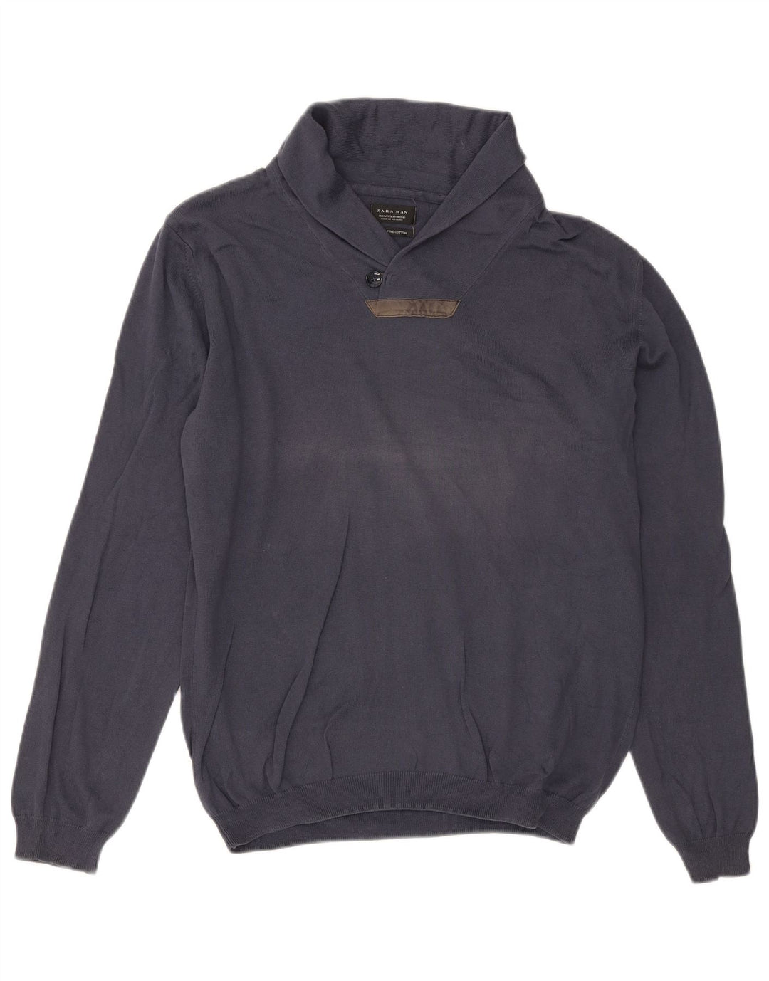 Zara Hombre Jersey Con Cuello Chal Sueter Medio Azul Marino Algodón