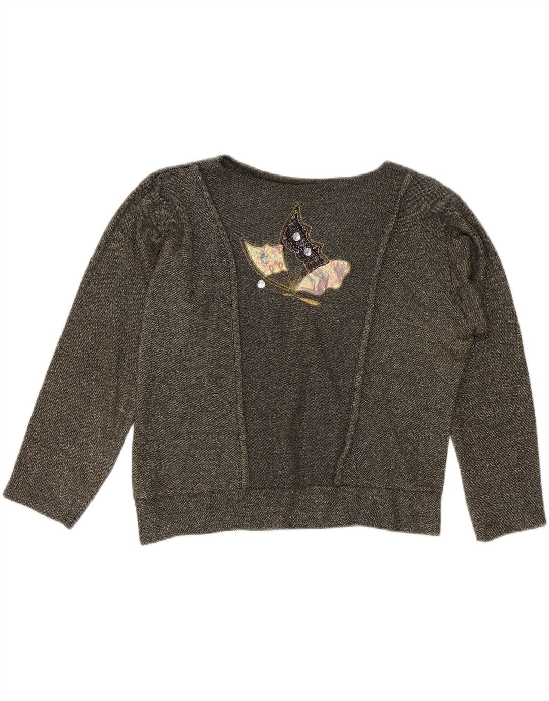 VINTAGE Mujer Sudadera Gráfica de Gran Tamaño Jumper Reino Unido 10 Pequeño Gris