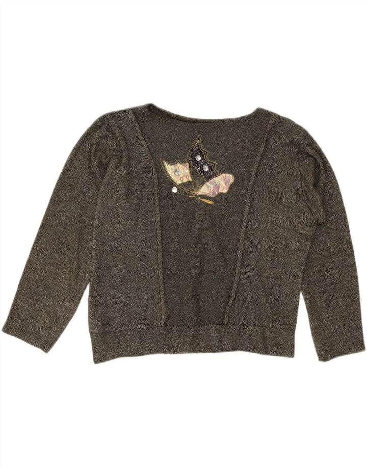 VINTAGE Mujer Sudadera Gráfica de Gran Tamaño Jumper Reino Unido 10 Pequeño Gris