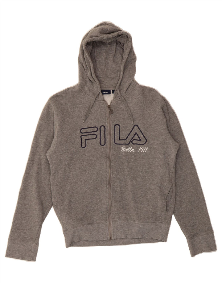 FILA Mens Graphic Zip Hoodie Sweater Small Grey Vintage Fila and Second-Hand Fila from Messina Hembry 