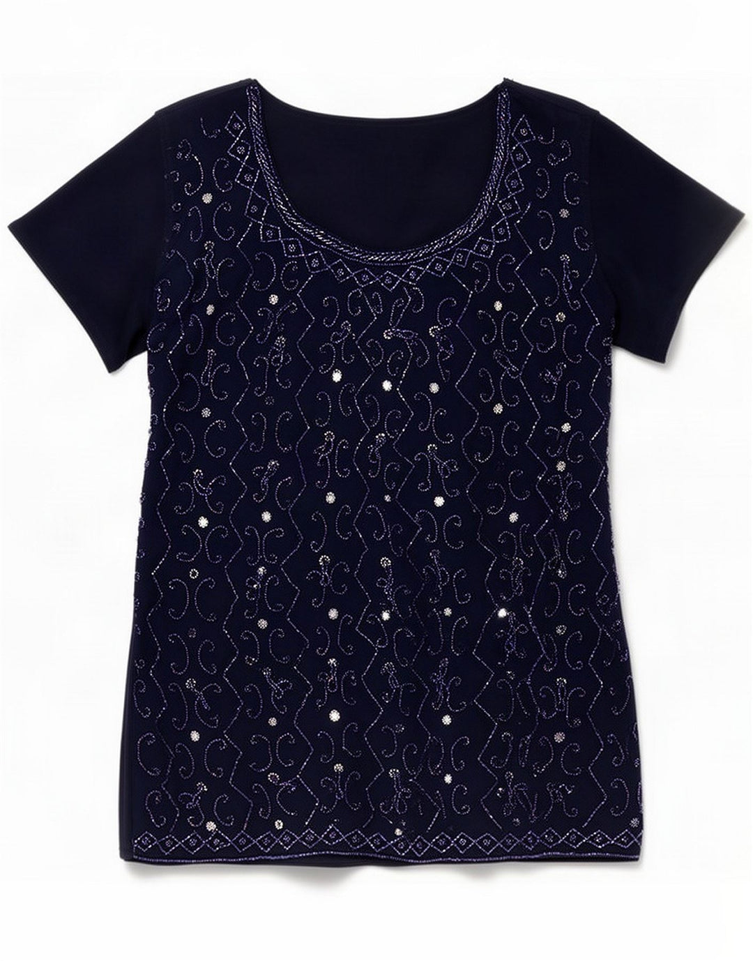 Blusa vintage con estampado abstracto para mujer UK 44 Azul marino mediano