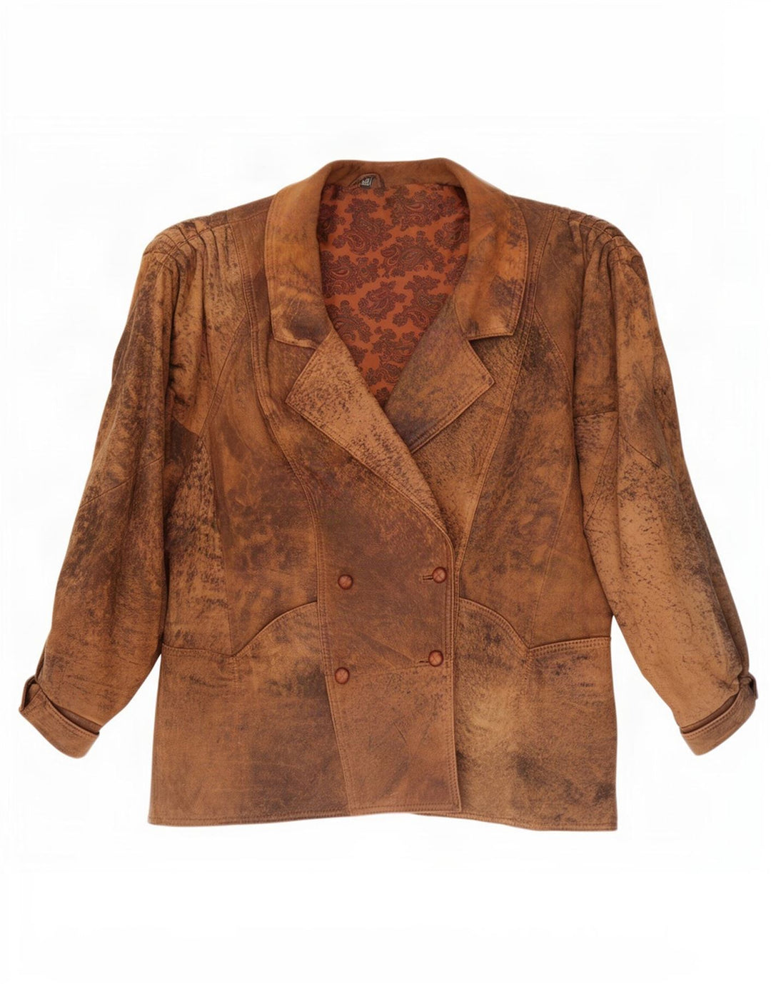 Vintage mujer doble pecho chaqueta de cuero de gran tamaño EU 46 XL marrón
